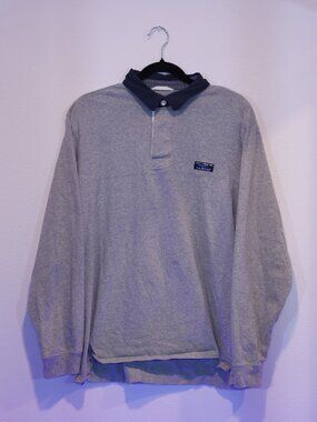 L.L. Bean Men's Rugby Long Sleeve Gray Polo Shirt Regular Fit Size Large